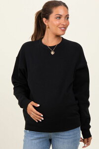 �y���������z �s���N�u���b�V�� ���f�B�[�X �j�b�g�E�Z�[�^�[ �A�E�^�[ Maternity Fleece Crew Neck Relaxed Fit Sweatshirt Black