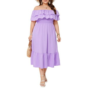 �Z�I���A ���f�B�[�X �g�b�v�X �����s�[�X �v�����g �t���� Seoria Large Women's One Shoulder Souble Layered Ruffle Collar Printed Long Dress Purple �p�[�v��