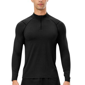 �A���i�J�V ���f�B�[�X �g�b�v�X T�V���c �n�[�t�W�b�v Anna-Kaci Men's Long Sleeve Quarter Zip Top with Athletic Fit and Raglan Sleeves for Training or Casual Wear Black �u���b�N