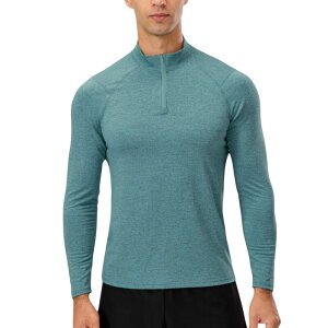 �A���i�J�V ���f�B�[�X �g�b�v�X T�V���c �n�[�t�W�b�v Anna-Kaci Men's Long Sleeve Quarter Zip Top with Athletic Fit and Raglan Sleeves for Training or Casual Wear Green �O���[��