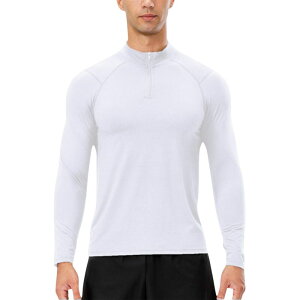�A���i�J�V ���f�B�[�X �g�b�v�X T�V���c �n�[�t�W�b�v Anna-Kaci Men's Long Sleeve Quarter Zip Top with Athletic Fit and Raglan Sleeves for Training or Casual Wear White �z���C�g