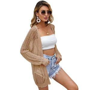 �N���A�t�����[ ���f�B�[�X �A�E�^�[ �j�b�g�E�Z�[�^�[ �J�[�f�B�K�� ClearFlower Summer Cardigan Women Lightweight Long Sleeve Solid Color Soft Breathable Cover Darkhaki �J�[�L
