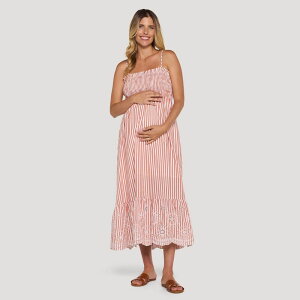 �}�U�[�t�b�h ���f�B�[�X �g�b�v�X �����s�[�X �V���[�����O �}�^�j�e�B �}�L�V Maternity Motherhood Smocked Maxi Dress Red Stripe ���b�h