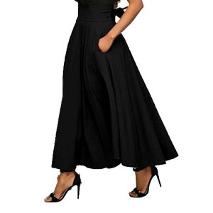 �{�f�B�T�C�Y ���f�B�[�X �{�g���X�J�[�g A ���C�� �n�C�E�G�X�g �A���N�� �}�L�V BODDYSIZE Women's Casual Anklengthigh Waist A-line Flowy Long Maxi Skirt with Pockets Black �u���b�N