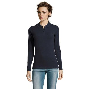�\���Y ���f�B�[�X �g�b�v�X T�V���c �|���V���c SOLS Womens/Ladies Perfect Long Sleeve Pique Polo Shirt French Navy �l�C�r�[