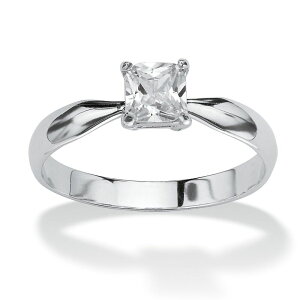 �p�[���r�[�`�W���G���[ ���f�B�[�X �A�N�Z�T���[ �����O PalmBeach Jewelry Sterling Silver Princess Cut Simulated Birthstone Solitaire Ring Sizes 4-10 April Diamond �V���o�[