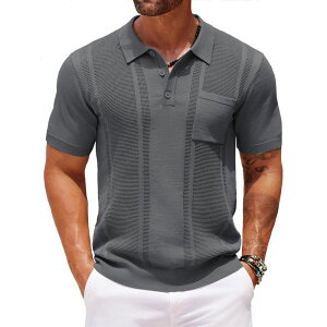 �N�[�t�@���f�B ���f�B�[�X �g�b�v�X T�V���c �X�����t�B�b�g �|���V���c �j�b�g COOFANDY Knit Polo Shirts for Men Short Sleeve Textured Polo Shirt Slim Fit Summer Collared T Dark Grey �O���[