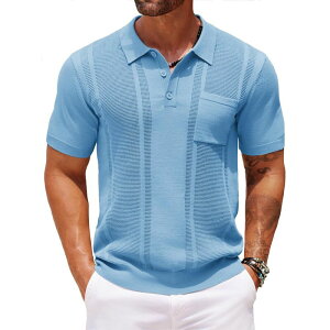 �N�[�t�@���f�B ���f�B�[�X �g�b�v�X T�V���c �X�����t�B�b�g �|���V���c �j�b�g COOFANDY Knit Polo Shirts for Men Short Sleeve Textured Polo Shirt Slim Fit Summer Collared T Light Blue �u���[