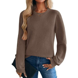 �W�[�O�[ ���f�B�[�X �A�E�^�[ �j�b�g�E�Z�[�^�[ �N���[�l�b�N ���u Zeagoo Women's Lightweight Long Sleeve Ribbed Knit Crewneck Pullover Crochet Sweaters Brown �u���E��