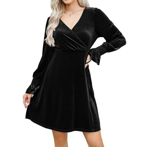�Z�I���A ���f�B�[�X �g�b�v�X �����s�[�X Seoria Women Elegantie Waist Long Sleeve Wrap Dress Black �u���b�N