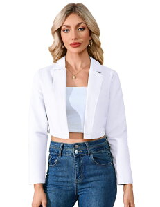 �t�@���W�����C ���f�B�[�X �A�E�^�[ �W���P�b�g�E�u���]�� �N���b�v�h �u���U�[ FUNJULY Women's Cropped Blazer Long Sleeve Open Front Work Blazer White �z���C�g