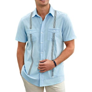 �R�W���C�� ���f�B�[�X �g�b�v�X T�V���c �{�^���_�E�� Kojooin Menshort Sleeve Cuban Guayabera Shirt Casual Summer Beach Button Down Shirts Tops Clear Blue �u���[