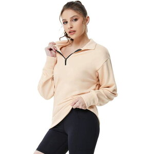 �Z�I���A ���f�B�[�X �g�b�v�X T�V���c �n�[�t�W�b�v �L���e�B���O �X�E�F�b�g Seoria Women's Half Zip Quilted Sweatshirts Long Sleeve Pullover Tops Casual Fashion Fall Tops Apricot �A�v���R�b�g