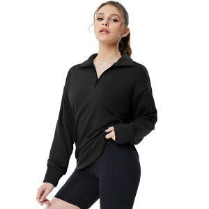 �Z�I���A ���f�B�[�X �g�b�v�X T�V���c �n�[�t�W�b�v �L���e�B���O �X�E�F�b�g Seoria Women's Half Zip Quilted Sweatshirts Long Sleeve Pullover Tops Casual Fashion Fall Tops Black �u���b�N