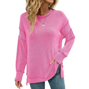 �R�W���C�� ���f�B�[�X �g�b�v�X T�V���c �X�E�F�b�g Kojooin Women Casual Oversized Sweatshirt with Exposed Seams Rose Red ���b�h