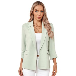 �R�W���C�� ���f�B�[�X �A�E�^�[ �W���P�b�g�E�u���]�� �u���U�[ Kojooin Women Long Blazer One Button Lapel 3/4 Sleeve Business Casual Jacket Light Green �O���[��