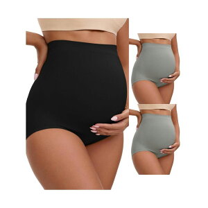 �C���X�p�C�A �V�b�N ���f�B�[�X �A���_�[�E�F�A �p���c �n�C�E�G�X�g �}�^�j�e�B INSPIRE CHIC 3 Packs Women's High Waist Maternity Briefs Hip Lifter Seamless Comfortable Pregnancy Ladies Panties Gray Black �u���b�N