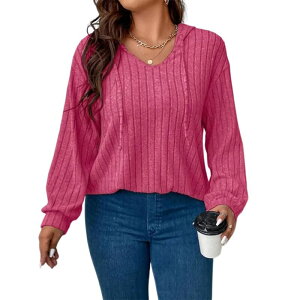 �R�W���C�� ���f�B�[�X �g�b�v�X T�V���c V�l�b�N �u���E�X Kojooin Women Plain V-Neck Tops Work Casualong Sleeve Blouse Ladies Jumpers Hooded T Shirt Pink �s���N