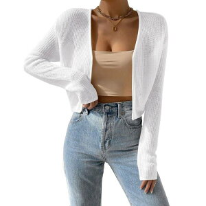 �{�f�B�T�C�Y ���f�B�[�X �A�E�^�[ �j�b�g�E�Z�[�^�[ �J�[�f�B�K�� �N���b�v�h BODDYSIZE Women's Cropped Cardigan Sweaters Open Front Long Sleeve Cardigans Lightweight Bolero Shrugs White �z���C�g