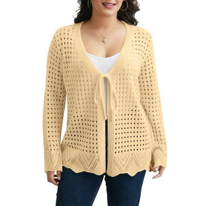 �{�f�B�T�C�Y ���f�B�[�X �A�E�^�[ �j�b�g�E�Z�[�^�[ �v���X�T�C�Y �J�[�f�B�K�� BODDYSIZE Plusize Lightweight Crochet Cardigan for Women Summer Kimonos Bohopen Front Knitted Cardigans Apricot �A�v���R�b�g