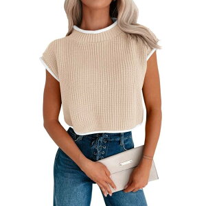 �{�f�B�T�C�Y ���f�B�[�X �g�b�v�X T�V���c �x�X�g �Z�[�^�[ �L���b�v �j�b�g BODDYSIZE Women's Casual Sweater Vest Businesshort Sleeve Crochetops Cap Sleeve Knit Shirt Apricot �A�v���R�b�g