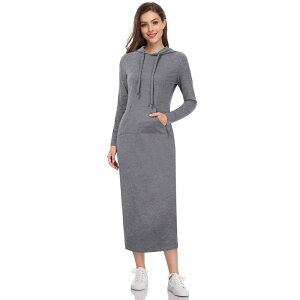 �C�G�X�t�@�b�V���� ���f�B�[�X �g�b�v�X �����s�[�X �p�[�J�[ Yesfashion Women's Long Sleeve Pullover Hoodie Dresses Casualong Dress with Pocket Grey �O���[