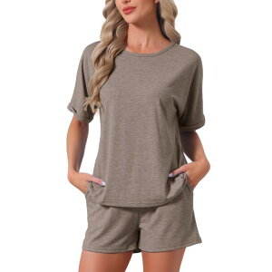 �C���X�p�C�A �V�b�N ���f�B�[�X �A���_�[�E�F�A �i�C�g�E�F�A �V���[�g�p���c INSPIRE CHIC Women's Pajama Set Short Sleeve Round Neck Rolled Cuffs Top Elastic Waist Shortsleepwear Sets Charcoal Gray �`���R�[��