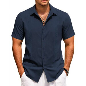 �N�[�t�@���f�B ���f�B�[�X �g�b�v�X T�V���c �_�E�� COOFANDY Summer Shirts for Men Cuban Button-Down Shirts Hawaiian Guayabera Short Sleeve Shirts Dark Navy �l�C�r�[