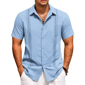 �N�[�t�@���f�B ���f�B�[�X �g�b�v�X T�V���c �_�E�� COOFANDY Summer Shirts for Men Cuban Button-Down Shirts Hawaiian Guayabera Short Sleeve Shirts Light Blue �u���[