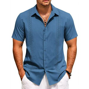 �N�[�t�@���f�B ���f�B�[�X �g�b�v�X T�V���c �_�E�� COOFANDY Summer Shirts for Men Cuban Button-Down Shirts Hawaiian Guayabera Short Sleeve Shirts Navy �l�C�r�[