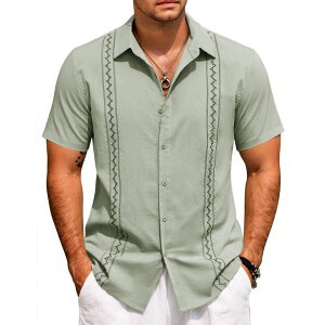 �N�[�t�@���f�B ���f�B�[�X �g�b�v�X T�V���c �_�E�� COOFANDY Summer Shirts for Men Cuban Button-Down Shirts Hawaiian Guayabera Short Sleeve Shirtsage Green �O���[��