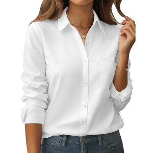 �W�[�O�[ ���f�B�[�X �g�b�v�X �V���c �{�^���_�E�� �t�����[�� �_�E�� �t�����[ Zeagoo Women's Business Casual Button Down Floral Shirts Long Sleeve Work Tops White �z���C�g