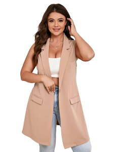 �G���[�g�`���C�X ���f�B�[�X �A�E�^�[ �W���P�b�g�E�u���]�� �v���X�T�C�Y �x�X�g Elitechoice Women's Plusize Lightweight Long Vest Open Front with Pockets Apricot �A�v���R�b�g