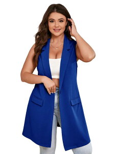 �G���[�g�`���C�X ���f�B�[�X �A�E�^�[ �W���P�b�g�E�u���]�� �v���X�T�C�Y �x�X�g Elitechoice Women's Plusize Lightweight Long Vest Open Front with Pocketsapphire Blue �u���[