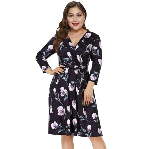 �R�W���C�� ���f�B�[�X �g�b�v�X �����s�[�X V�l�b�N A ���C�� �v���X�T�C�Y �~�f�B Kojooin Womens V-neck 3/4 Sleeve A Line Midi Faux Wraplusize Cocktail Party Swing Dress Black Pink �u���b�N