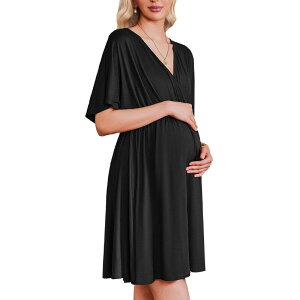 �G�R�A�[ ���f�B�[�X �A���_�[�E�F�A �i�C�g�E�F�A �}�^�j�e�B Ekouaer Labor andelivery Gown for Hospital Maternity Nursing Dress Nightgown Pajamas Black �u���b�N