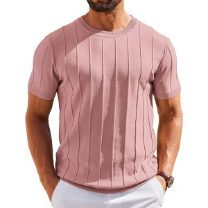 �y���������z �N�[�t�@���f�B ���f�B�[�X T�V���c �g�b�v�X COOFANDY T Shirts for Men Summer Crew Neck Ribbed Sweater Shirts Slim Fit Short Sleeve Dressy Pink