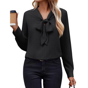 �W�[�O�[ ���f�B�[�X �g�b�v�X �V���c �V�t�H�� �u���E�X Zeagoo White Blouse for Women Long Sleeve Work Casual Chiffon Tops Bow Tie Ladies Businesshirts Purple Black �u���b�N