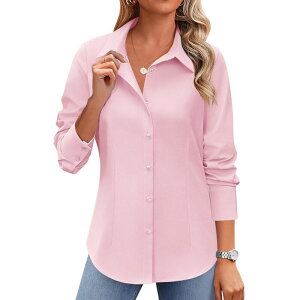 �W�[�O�[ ���f�B�[�X �g�b�v�X �V���c �{�^���_�E�� �u���E�X Zeagoo Women's Long Sleeve Wrinkle-Free Button Down Blouse Collared Office Work Topink �s���N