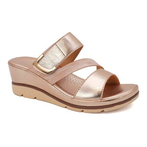 yz L fB[X T_ V[Y Yoki Sicily Women's Open-Toe Strappy Low Wedge Slip-On Sandals Gold