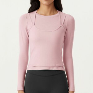 �A���i�J�V ���f�B�[�X �g�b�v�X T�V���c Anna-Kaci Women's Long Sleeve Active Top with Layered Strap Detail Slim Contoured Fit Pink �s���N