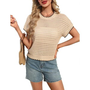 �{�f�B�T�C�Y ���f�B�[�X �A�E�^�[ �j�b�g�E�Z�[�^�[ �N���[�l�b�N �x�X�g �L���b�v BODDYSIZE Womens Cap Sleeve Sweater Vest Crewneck Short Sleeve Sweaterspring Summer Trendy Casual Knitops Apricot �A�v���R�b�g
