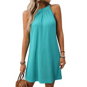 �W���C�W���C ���f�B�[�X �g�b�v�X �����s�[�X �m�[�X���[�u �z���^�[ JoyJoy Women'summeround Neck Halter Dress Casualoose Sleeveless Fine Texture Fashion Versatile Dress Turquoise �^�[�R�C�Y