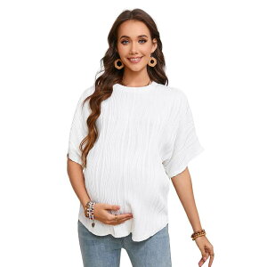 �Z�I���A ���f�B�[�X �g�b�v�X T�V���c �u���E�X �}�^�j�e�B Seoria Women's Maternity Summer Shirts Casualoose Fit Short Sleeve Blouses Round Neck Long T-Shirt White �z���C�g