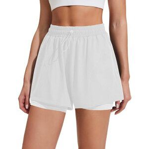 �s���X�p�[�N ���f�B�[�X �{�g���X �n�[�t�p���c�E�V���[�c �V���[�g�p���c Pinspark 2 in 1 Athletic Shorts for Women High Waisted Running Shorts with Zipper Pockets White �z���C�g