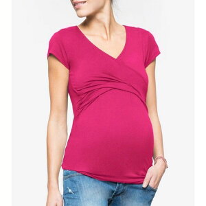 �C�G�X�t�@�b�V���� ���f�B�[�X �g�b�v�X T�V���c V�l�b�N �}�^�j�e�B Yesfashion Womens Maternity Nursing Tops Front Knotted V Neck Pullover Teeshort Sleeve Breastfeeding Shirts Pink �s���N
