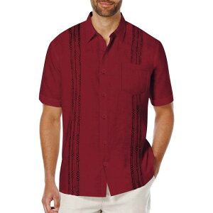 �N�[�t�@���f�B ���f�B�[�X �g�b�v�X T�V���c ���l�� COOFANDY Men'short Sleeve Linen Shirt Cuban Guayabera Shirtsummer Beach Tops Burgundy �o�[�K���f�B