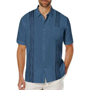 �N�[�t�@���f�B ���f�B�[�X �g�b�v�X T�V���c ���l�� COOFANDY Men'short Sleeve Linen Shirt Cuban Guayabera Shirtsummer Beach Tops Dark Blue �u���[
