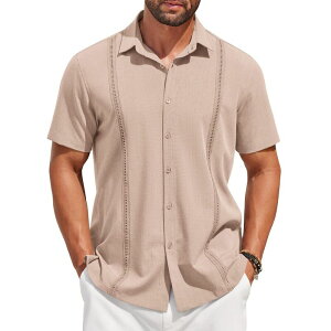 �N�[�t�@���f�B ���f�B�[�X �g�b�v�X T�V���c �{�^���_�E�� COOFANDY Menshort Sleeve Cuban Guayabera Shirt Casual Summer Beach Button Down Shirts Apricot �A�v���R�b�g