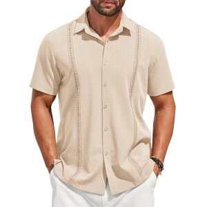 �N�[�t�@���f�B ���f�B�[�X �g�b�v�X T�V���c �{�^���_�E�� COOFANDY Menshort Sleeve Cuban Guayabera Shirt Casual Summer Beach Button Down Shirts Champagne �V�����p��